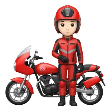 A boy stand with Motorbike sticker