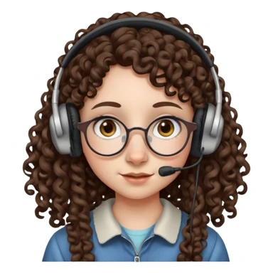 brunette kid with unique face features and very curly long hair kid girl neutral and very big nose and ears and dark eyes with freckles kind of nerd looking and headphone wearing no glassess just nose piercing very big one sticker