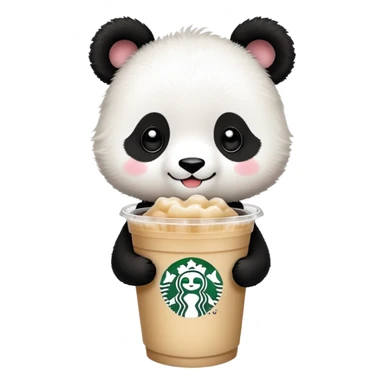 Panda drinking boba tea from a Starbucks cup, kawaii style  sticker