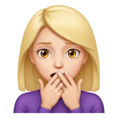 scared woman with her hand on mouth, emoji style, more details, sideways pose, different details sticker