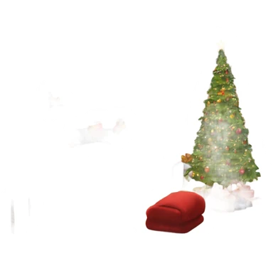 The inside of a house decorated for Christmas with a fireplace and stockings with children sleeping in bed sticker