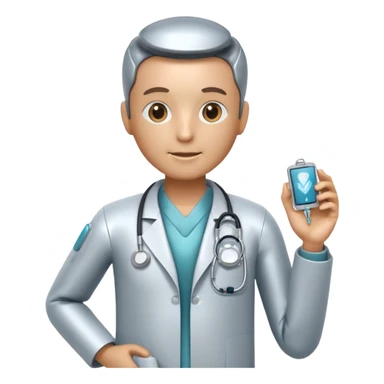 medical robot with a doctor's coat and a stethoscope sticker