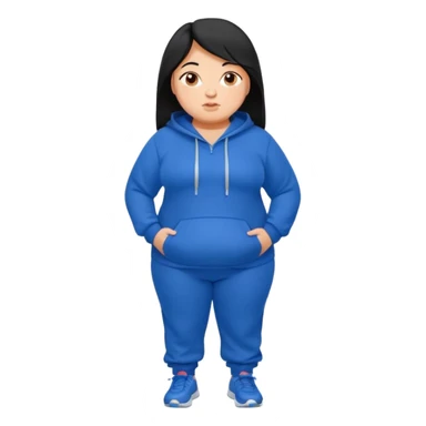 a pretty bratz tan girl who is very very fat . Hair color black. blue Jogging outfit sticker