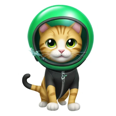 cat in green scuba gear blowing bubbles  sticker