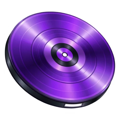 pixelated music disc with a purple label sticker