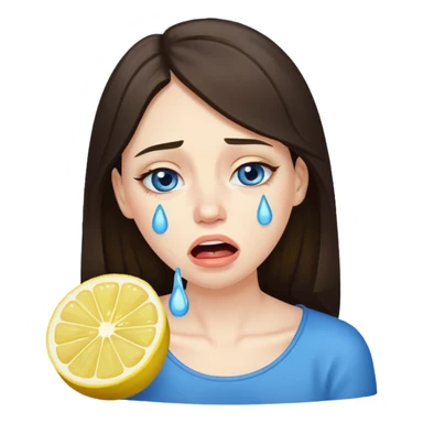 woman crying eating lemon. make tears blue color and brunette sticker