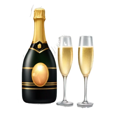 Realistic sparkling diamond glam black bottle of New Years champagne with glass next to it filled withchampagne with two lit sparkler fireworks in the glass with the champagne  sticker