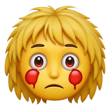 yellow emoji with big red eyes, looks like it hasn't slept for 2 days, tired, messy, dark circles under eyes sticker