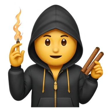 Tu peux créer un emoji d'un cagoule noir qui fumé un cigare qui me le doigt comme ça 🫵🏾 sticker