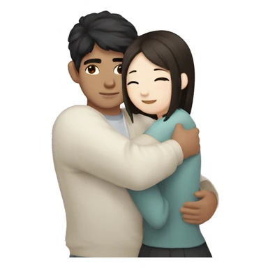 me girl with dark hair and brown eye hug with korean guy sticker