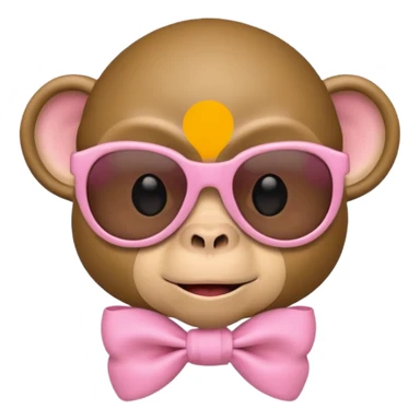 Monkey face emoji wearing sunglasses with a baby pink ribbon on the left side sticker