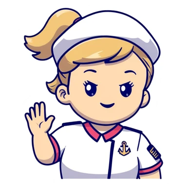 girl with dirty blonde ponytail, cruise captain uniform, waving at the camera sticker