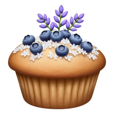 Lavender flower sprigs on a muffin with blueberries and sugar crystals without frosting  sticker