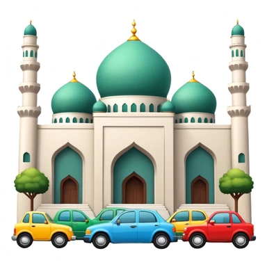 a view of cars parking nicely outside a mosque. sticker