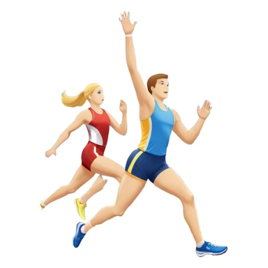 An icon featuring a collage of track and field equipment: a javelin, shot put, discus, high jump bar, and running shoes. The background shows a lively stadium with cheering fans, bright lights, and a clear sky, symbolizing the diversity of athletics. Transparent background emphasizes the sport. sticker