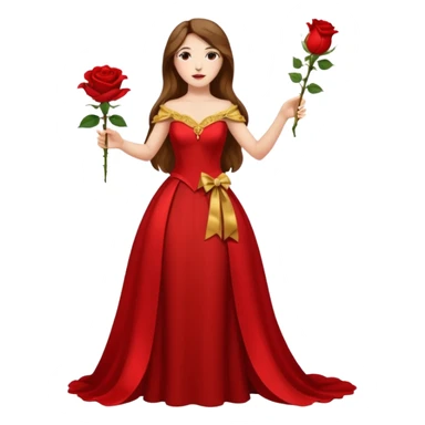 woman opera singer singing with long brown hair and golden dress, entire body, withou microfone, with a rose in right hand sticker