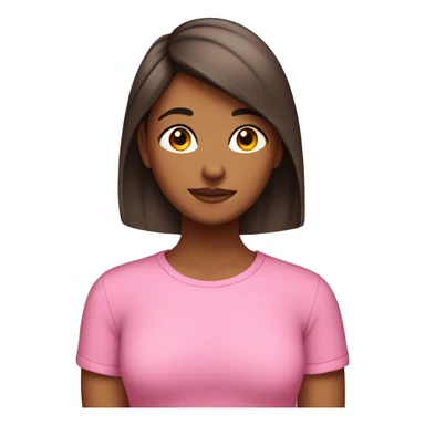 Brown girl with short hair in a pink shirt shyly putting her hair behind her ear  sticker