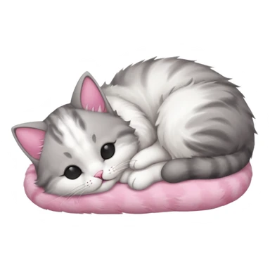 grey and white small cat with eyes closed lying down upside down with its head resting on its curled paw sticker
