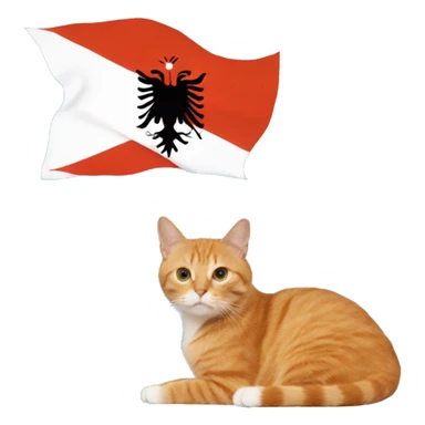 Albanian flag and orange cat with in the blue heart sticker