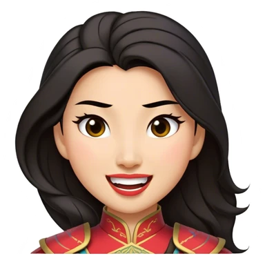 Cinematic Playful Mulan Portrait Emoji, Mid-laugh with a strand of hair falling over her face, adjusting her armor, eyes full of adventure, exuding an irresistible mix of beauty and fun, the perfect blend of warrior and princess! sticker