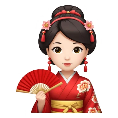 Kimono princess, red kimono with fan sticker