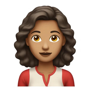 Lady with tan skin dark brown hair with a red shirt sticker