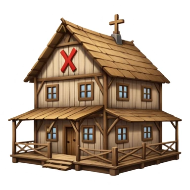 an inn with a big X on it sticker