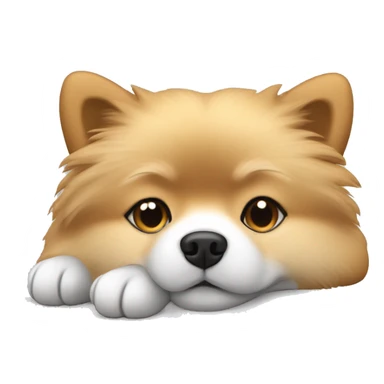 sleeping lying down pomeranian-spitz mix light brown and white with gray ears sticker