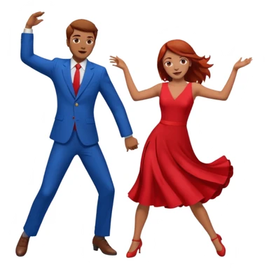 Two people dancing one wearing red and one wearing blue. Brown hair and red hair sticker