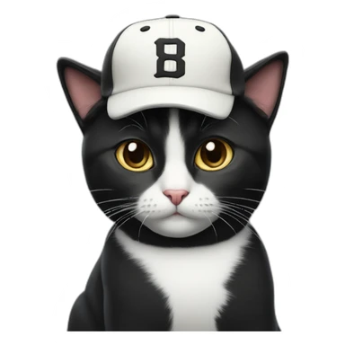 tuxedo cat wearing baseball hat sticker