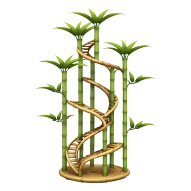 Very Large alien-futuristic multi-tier multi-level curved spiral step plant rack constructed from 7/8ths of an inch thin bamboo poles  sticker