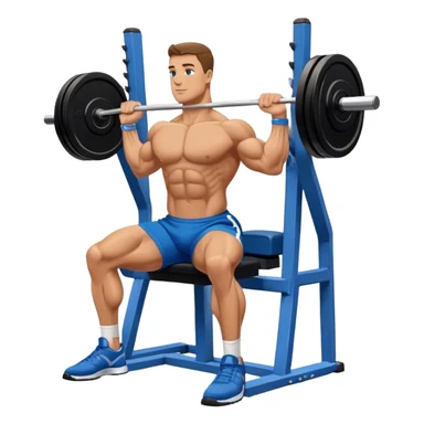 side-view bodybuilder in blue shorts seated weighted calf-raise machine on his tip toes sticker