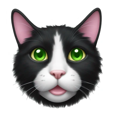 fluffy black tuxedo cat with green eyes and pink nose sticker