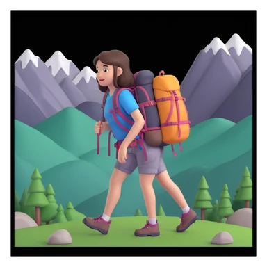 portrait of girl back packing mountains in background, close up pose sticker