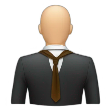White head shaved man with a scarf on the back of the head wearing a beard view from back. Wearing a Suit sticker
