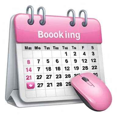 online booking icon -- calendar (pink) + mouse pointer sticker