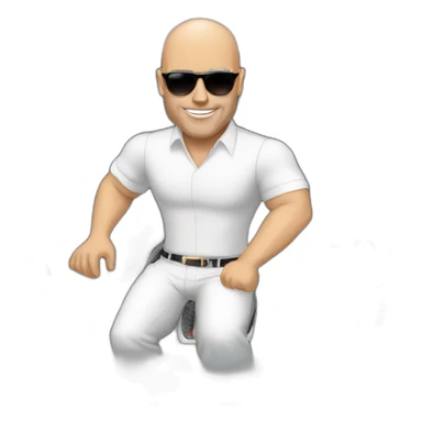 Rich Bald guy with sunglasses driving Bugatti sticker