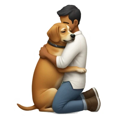 Bipedal dog cuddling with a man sticker