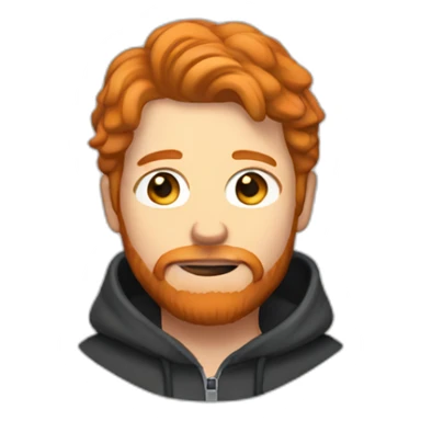 Man with ginger hair and a ginger beard wearing a hoodie sticker