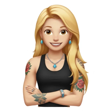 girl with long blonde hair and tattoos next to an athletic ginger girl jewelery sticker