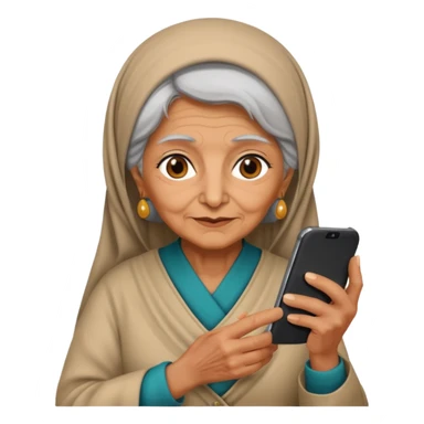 persian old woman with smartphone, half body sticker