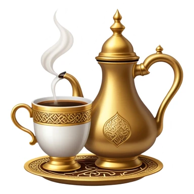 a cup of Saudi coffee with traditional dallah pot next to the cup sticker