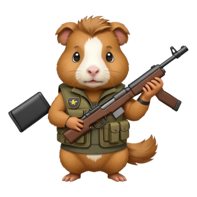 guinea pig in a tactical vest, holding a cartoon rifle sticker