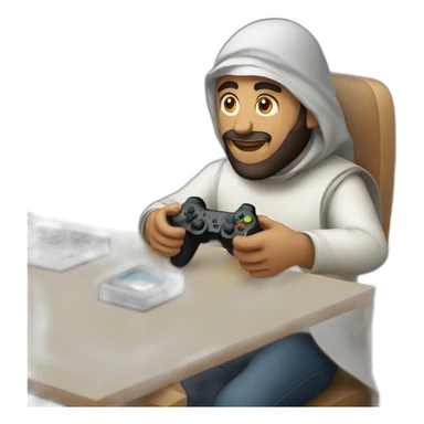 arabic men play video game with controller sticker