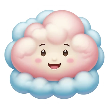 Cinematic round pastel cloud, soft puffy texture, gentle glowing edges, tiny happy face with blushing cheeks, floating in a dreamy sky, warm and magical. sticker