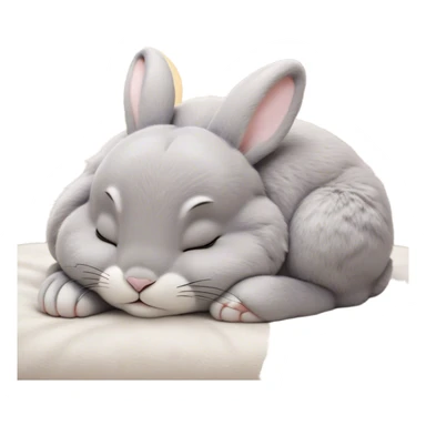 Meme-Worthy Cute Sleeping Grey Rabbit Portrait Emoji, Head resting peacefully with a contented smile, showcasing a delightfully compact build and a luxuriously soft grey fur, eyes shut in a serene nap, Simplified yet hilariously adorable features, highly detailed, glowing with a soft, drowsy light, high shine, relaxed and utterly lovable, stylized with an air of playful laziness, bright and heartwarming, soft glowing outline, capturing the essence of a comically sleepy bunny, so meme-worthy it feels like it could instantly become the next viral sensation of adorable slumber! sticker