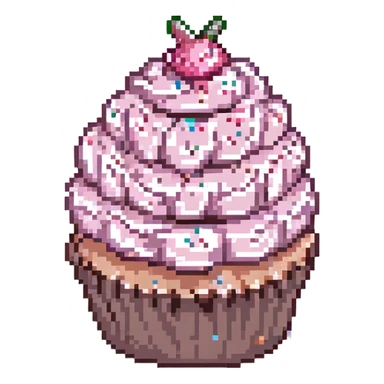 pixel art cupcake with pink icing, sprinkles sticker