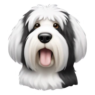 Old English sheepdog with a half and half face like a black and white cookie sticker