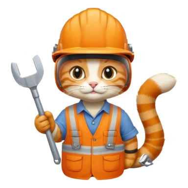 orange cat, handyman Outfit, wearing a Helmet sticker