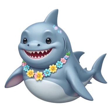 A cute chubby shark with pastel flower necklace, posing proudly. sticker